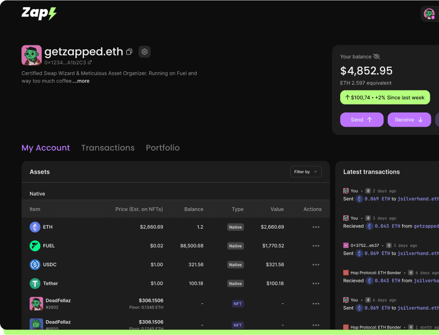 Web3 finance dashboard interface
